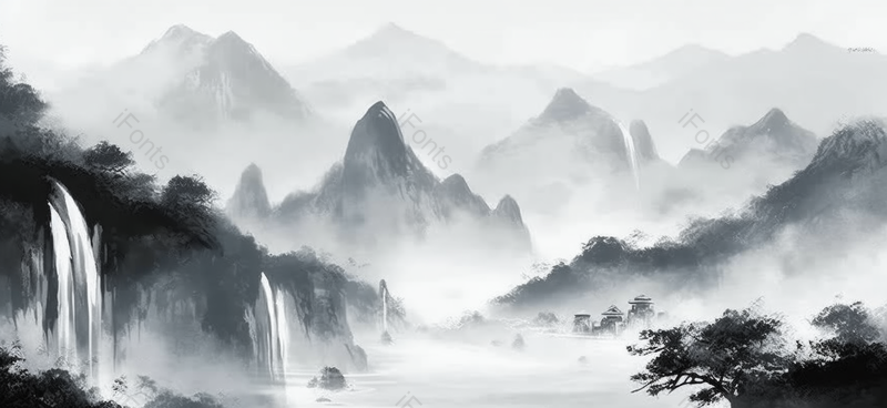 高山瀑布手绘中国风意境水墨山水,插画/手绘图,插画/手绘图库,插画/手绘图下载,插画/手绘